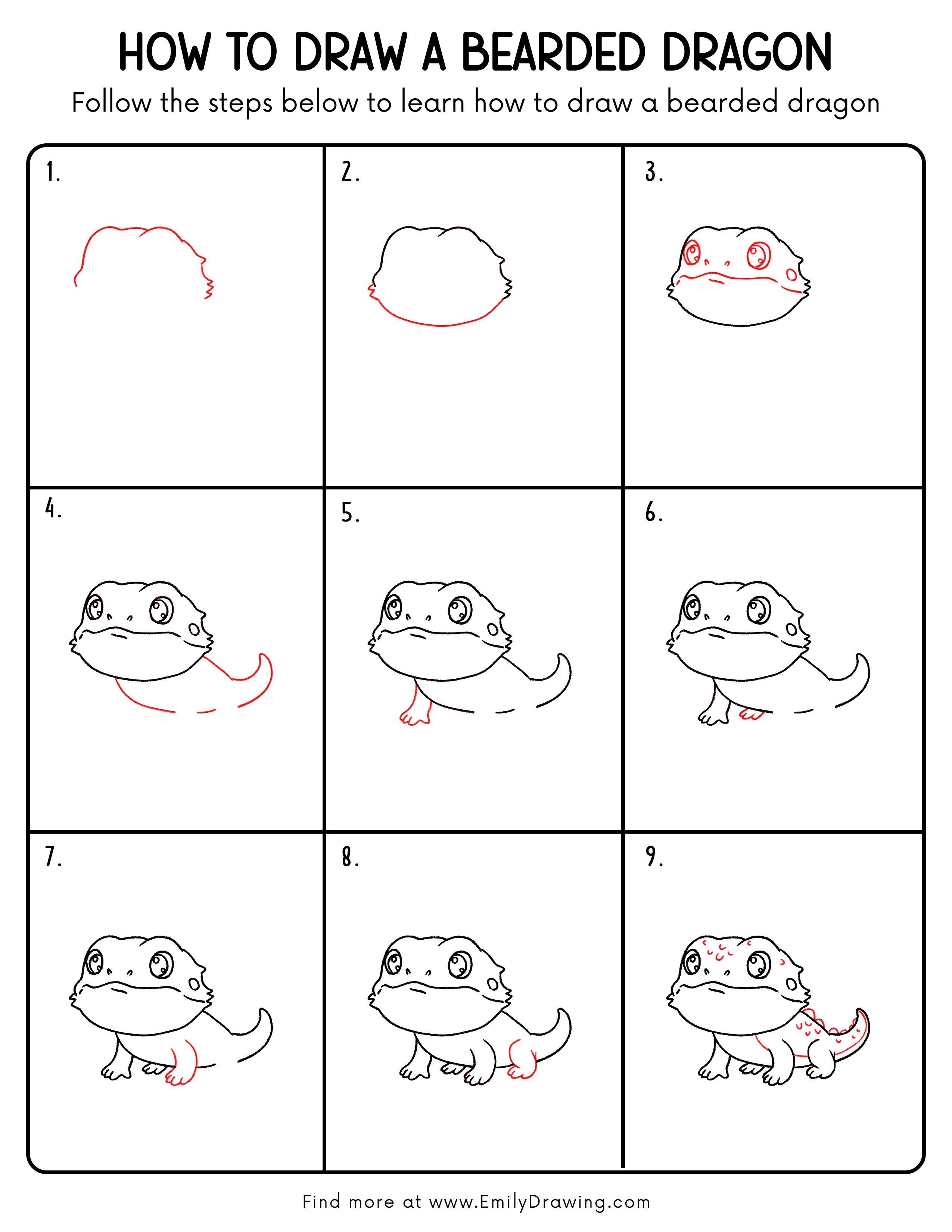 Printable Bearded Dragon Drawing Guide